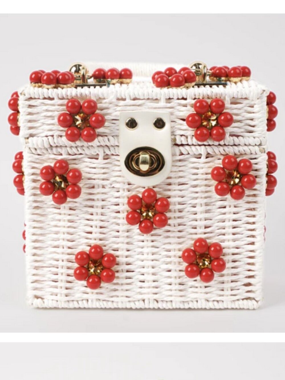 Daisy Embellished Straw Bucket Bag | Rattan Flower Box Purse by Jenna Lee NEW